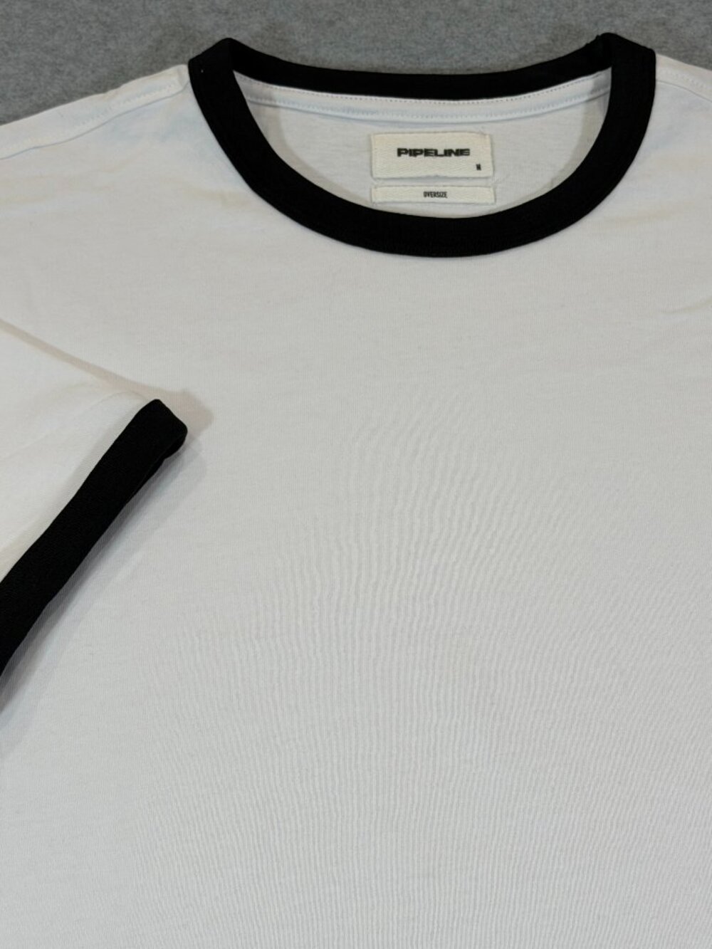 Pipeline Mens Ringer T-Shirt Medium White Black Trim Oversize Fit Cotton NWT